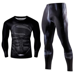 Men's Compression GYM training Clothes Suits workout Superman jogging Sportswear Fitness Dry Fit Tracksuit Tights 2pcs / sets