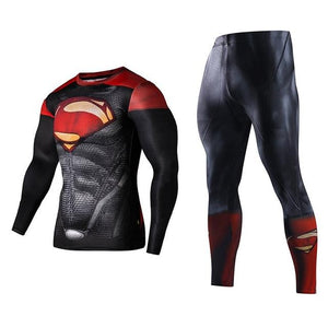 Men's Compression GYM training Clothes Suits workout Superman jogging Sportswear Fitness Dry Fit Tracksuit Tights 2pcs / sets